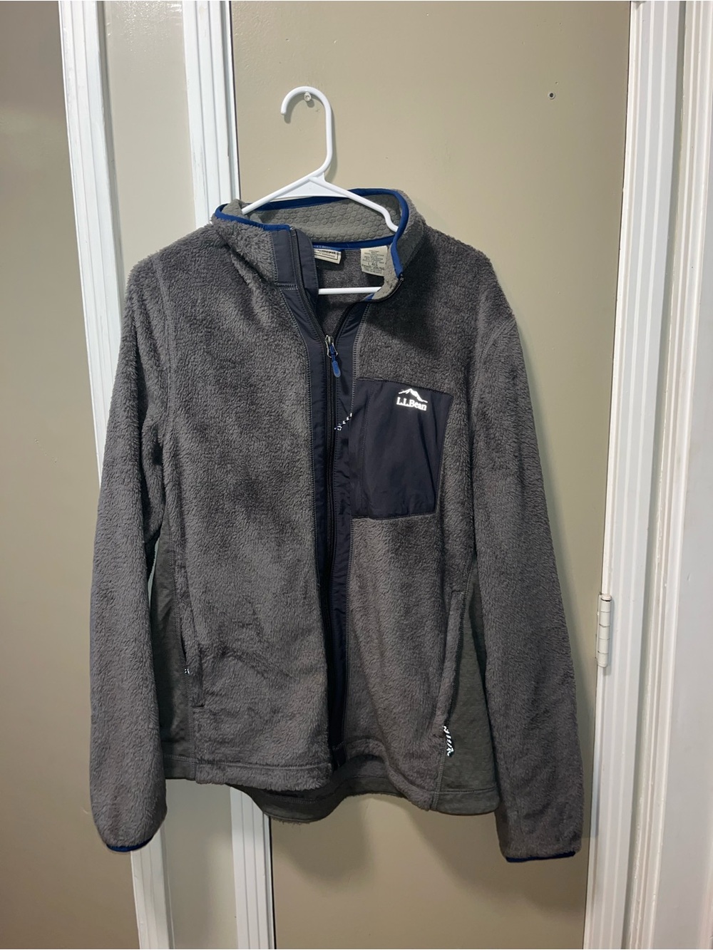 L.L. Bean Gray Fleece Jacket with Navy Chest Pocket